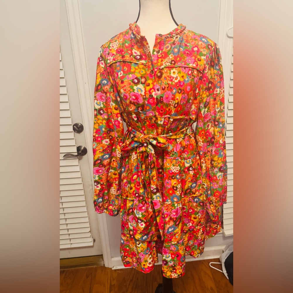 Karlie Floral Long Sleeve Dress with Belt large NWT
